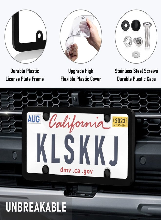KLSKKJ 2 Pack Clear License Plate Covers and Frames Combo, Car License Plates Shields Holder Fits Any Standard US Plates with Screws Caps - Image 2
