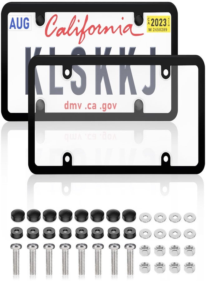 KLSKKJ 2 Pack Clear License Plate Covers and Frames Combo, Car License Plates Shields Holder Fits Any Standard US Plates with Screws Caps - Image 1