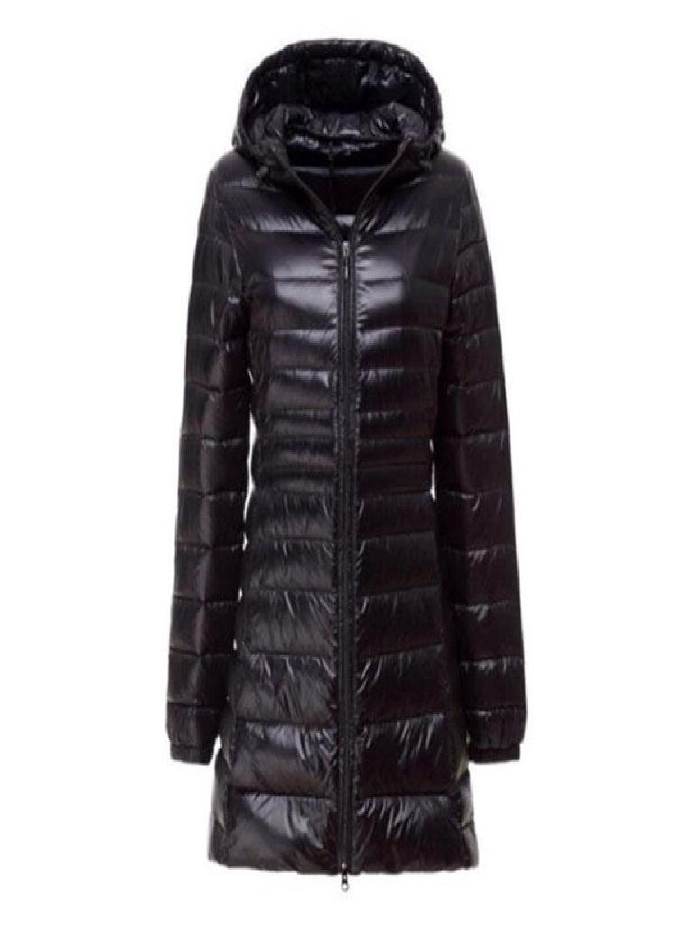 Eckek - Women's Winter Long Down Jacket Ultra Light White Duck Down Warm Slim Parkas Coat Casual Hooded Coat - Image 1