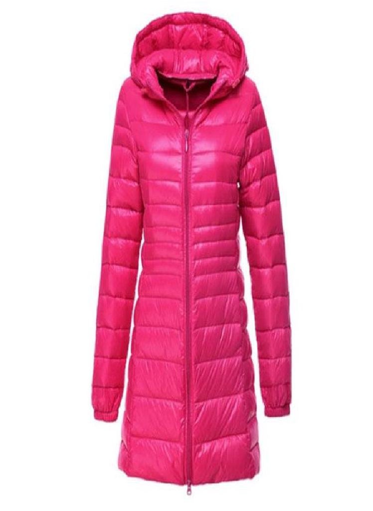 Eckek - Women's Winter Long Down Jacket Ultra Light White Duck Down Warm Slim Parkas Coat Casual Hooded Coat - Image 1