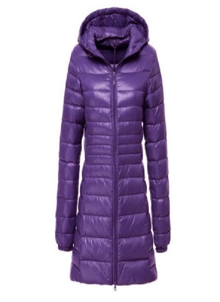 Eckek - Women's Winter Long Down Jacket Ultra Light White Duck Down Warm Slim Parkas Coat Casual Hooded Coat - Image 1