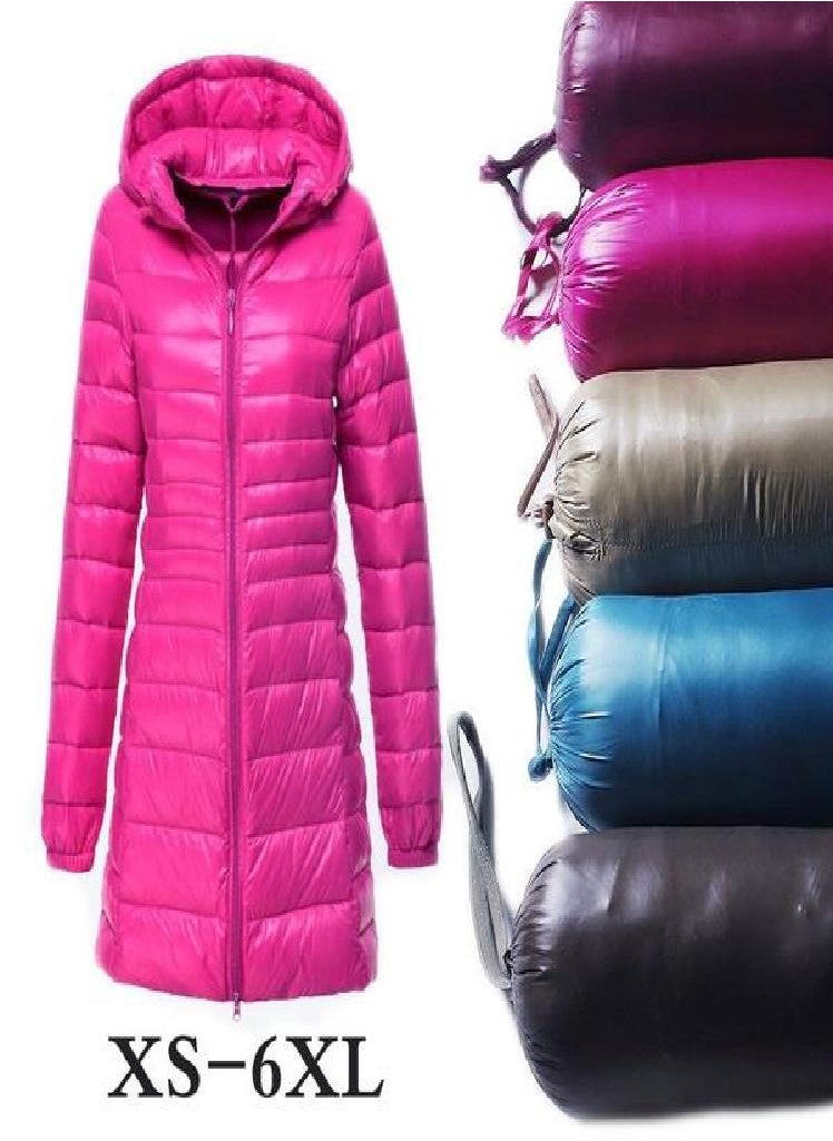 Eckek - Women's Winter Long Down Jacket Ultra Light White Duck Down Warm Slim Parkas Coat Casual Hooded Coat - Image 1