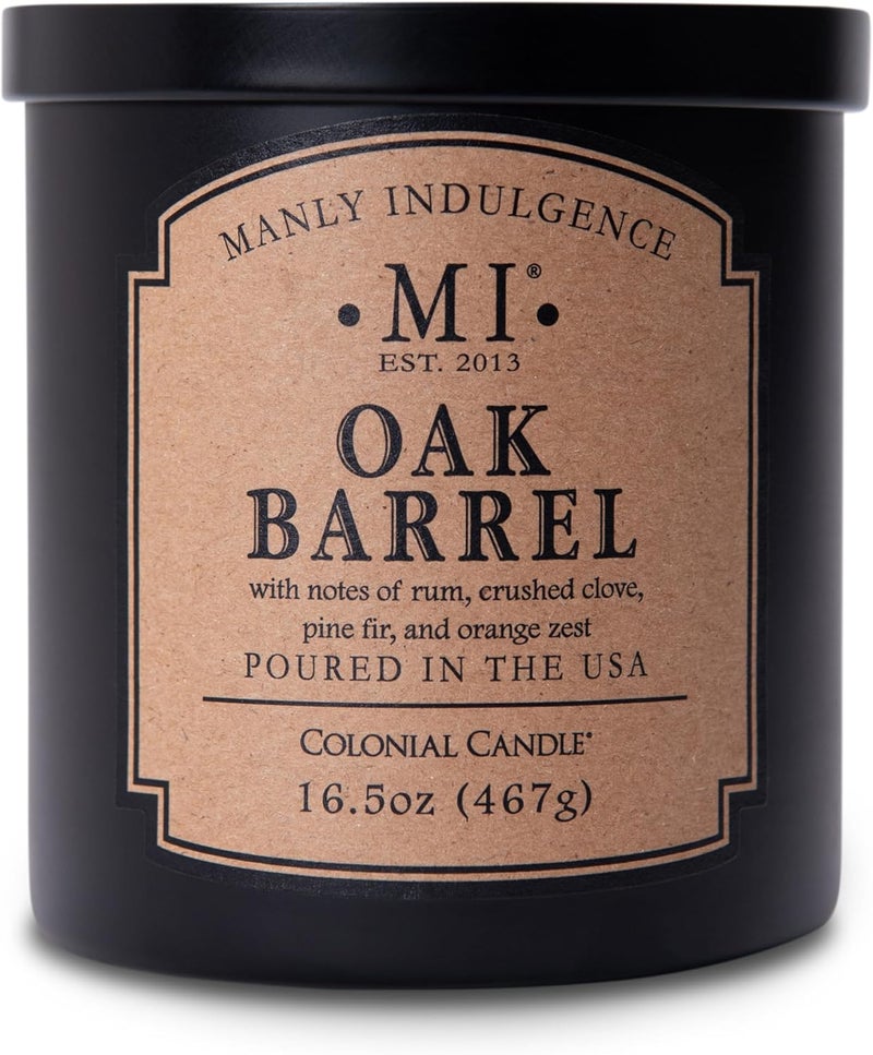Manly Indulgence Oak Barrel Scented Jar Candle for Men 16.5 oz - Crushed Clove, Pine Fir & Orange Zest - Up to 60 Hours Burn, Soy Blend Wax, Poured in The USA - Image 1