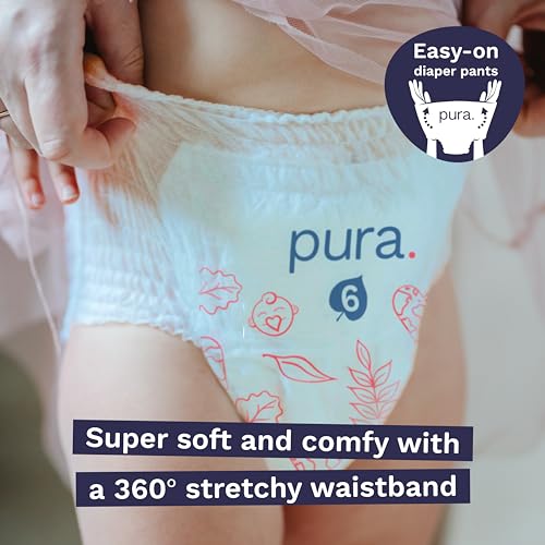 Pura Hypoallergenic Diaper Pants Size 9 (48+ lbs) Overnight, up to 12 Hours Leak Protection, Suitable for Sensitive Skin, Totally Chlorine Free, Soft Organic Cotton, 1 Pack of 15 Pull Up Pants - Image 2