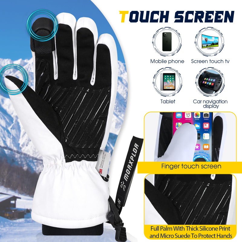 MORXPLOR Ski Snow Gloves for Men Women,3M Thinsulate Insulated Warm Winter Snowboard Windproof Winter Touchscreen Snowmobile Gloves for Cold Weather - Image 3