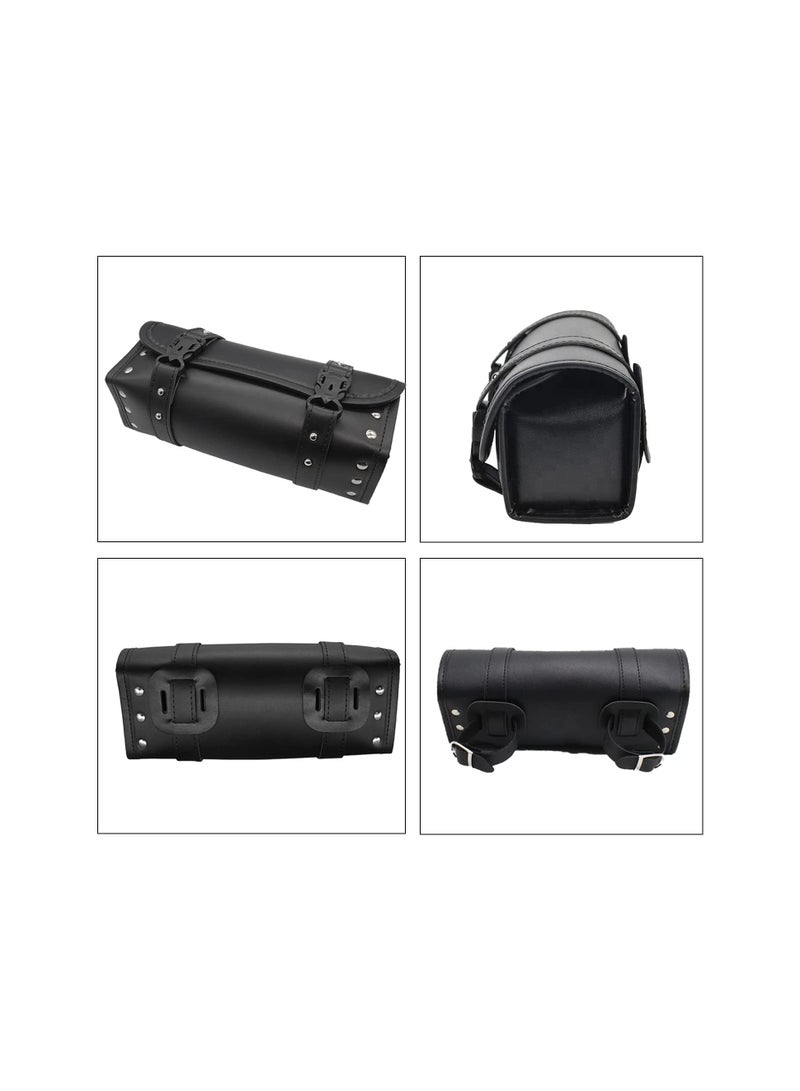 SOLARAE حقيبة أدوات دراجة نارية، حقيبة أدوات عالمية، حقيبة جانبية للدراجة النارية، حقيبة شوكة للدراجة النارية، مناسبة لهارلي سوزوكي كاواساكي، حقيبة مقود الدراجة النارية، جلد PU أسود - Image 4