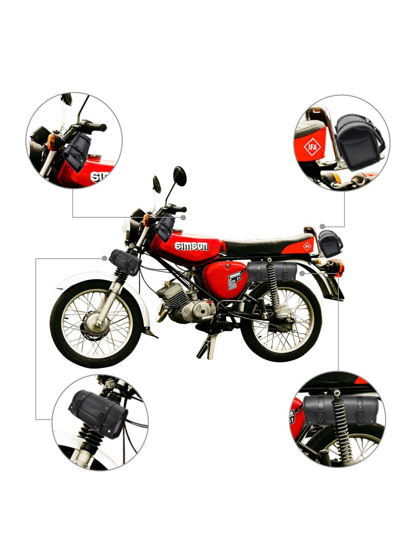 SOLARAE حقيبة أدوات دراجة نارية، حقيبة أدوات عالمية، حقيبة جانبية للدراجة النارية، حقيبة شوكة للدراجة النارية، مناسبة لهارلي سوزوكي كاواساكي، حقيبة مقود الدراجة النارية، جلد PU أسود - Image 5