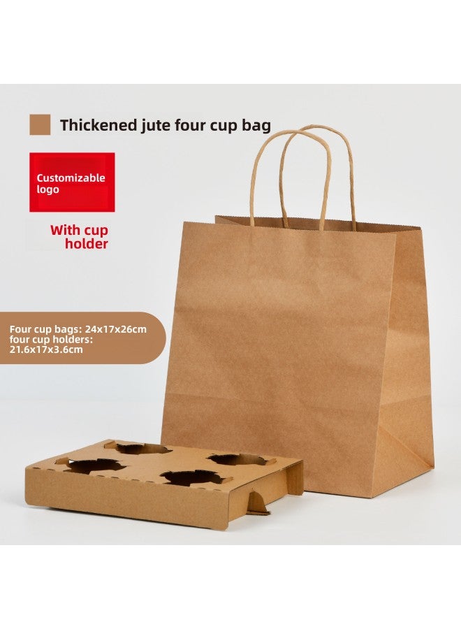 Disposable Card Tray Milk Tea Coffee Drink Single And Double Takeaway Packaging Bag Cup Holder Base Kraft Paper Tray Four Cup Holder
