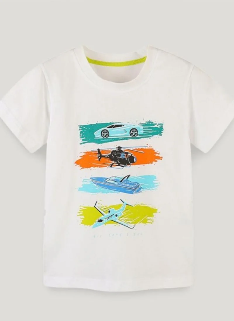 YUNIQEE White Printed Round Neck Cotton T-shirt