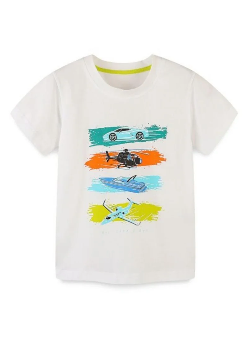 يونيكي White Printed Round Neck Cotton T-shirt
