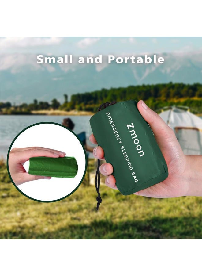 Zmoon Emergency Sleeping Bag - Waterproof Lightweight Thermal Bivy Sack - Survival Blanket Bags Portable Nylon Sack Camping, Hiking, Outdoor, Activities (2 Pack) (Green) - Image 2