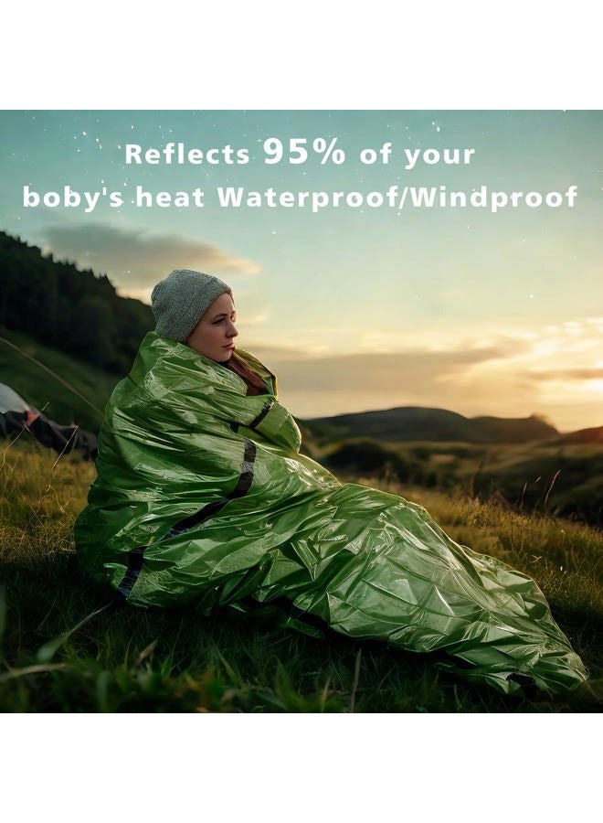 Zmoon Emergency Sleeping Bag - Waterproof Lightweight Thermal Bivy Sack - Survival Blanket Bags Portable Nylon Sack Camping, Hiking, Outdoor, Activities (2 Pack) (Green) - Image 3
