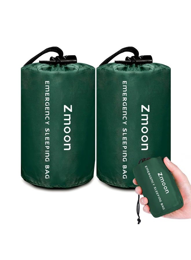 Zmoon Emergency Sleeping Bag - Waterproof Lightweight Thermal Bivy Sack - Survival Blanket Bags Portable Nylon Sack Camping, Hiking, Outdoor, Activities (2 Pack) (Green) - Image 1