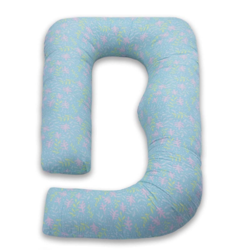 COOZLY G Shape Belly Back Pregnancy Pillow | G Shape Maternity Pillow with 100% Cotton Removable Covers | G Pregnancy Sleeping Pillow (Green Flora)