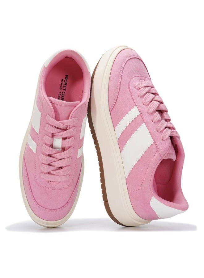 Project Cloud Platform Sneakers for Women - Lightweight Memory Foam Insole Womens Sneakers - Non-Slip Fashion Sneakers for Women Footwear - Women's Fashion Platform Shoes (Nita), Pink-white Stripes - Image 1
