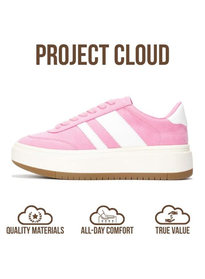 Project Cloud Platform Sneakers for Women - Lightweight Memory Foam Insole Womens Sneakers - Non-Slip Fashion Sneakers for Women Footwear - Women's Fashion Platform Shoes (Nita), Pink-white Stripes - Image 4