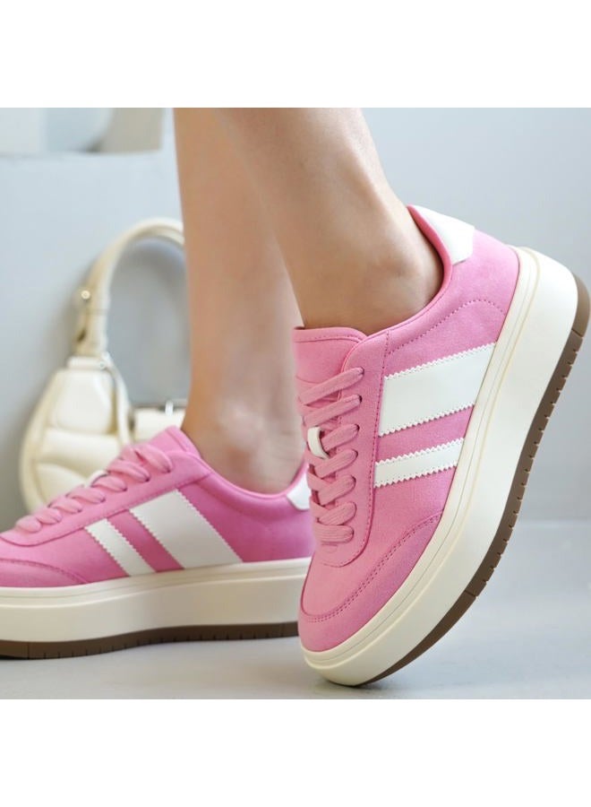 Project Cloud Platform Sneakers for Women - Lightweight Memory Foam Insole Womens Sneakers - Non-Slip Fashion Sneakers for Women Footwear - Women's Fashion Platform Shoes (Nita), Pink-white Stripes - Image 2