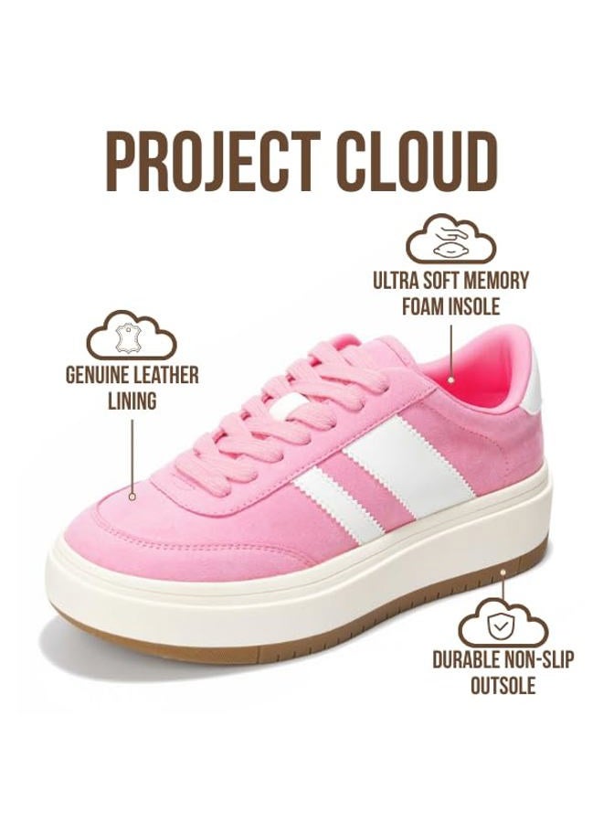 Project Cloud Platform Sneakers for Women - Lightweight Memory Foam Insole Womens Sneakers - Non-Slip Fashion Sneakers for Women Footwear - Women's Fashion Platform Shoes (Nita), Pink-white Stripes - Image 3