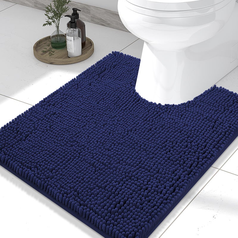 Smiry Luxury Chenille Toilet Rugs UShaped 24x20 Soft Absorbent NonSlip Contour Bathroom Rugs for Toilet Machine Washable Contoured Bath Mats Navy Blue