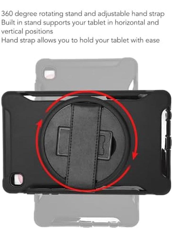 Rugged Tablet Case Hard Drop Lightweight Tablet Protective Case Cutouts With Hand Strap Stand For T225 (Black)