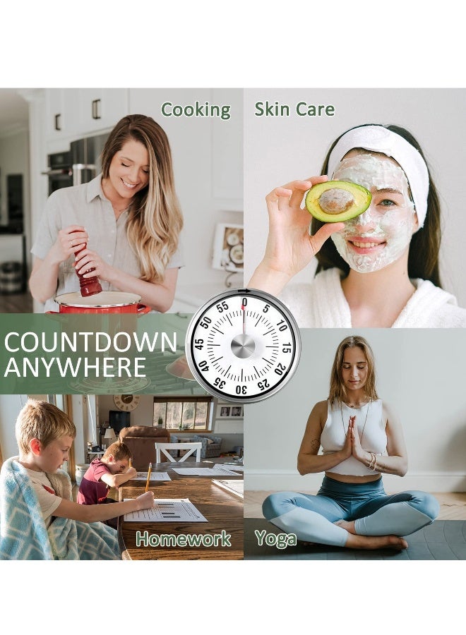 ساعة مؤقتة مغناطيسية للطهي مع منبه عالي الصوت بدون بطاريات مطلوبة، 100% ميكانيكية، قاعدة مغناطيسية، هيكل من الفولاذ المقاوم للصدأ الفاخر - Image 4