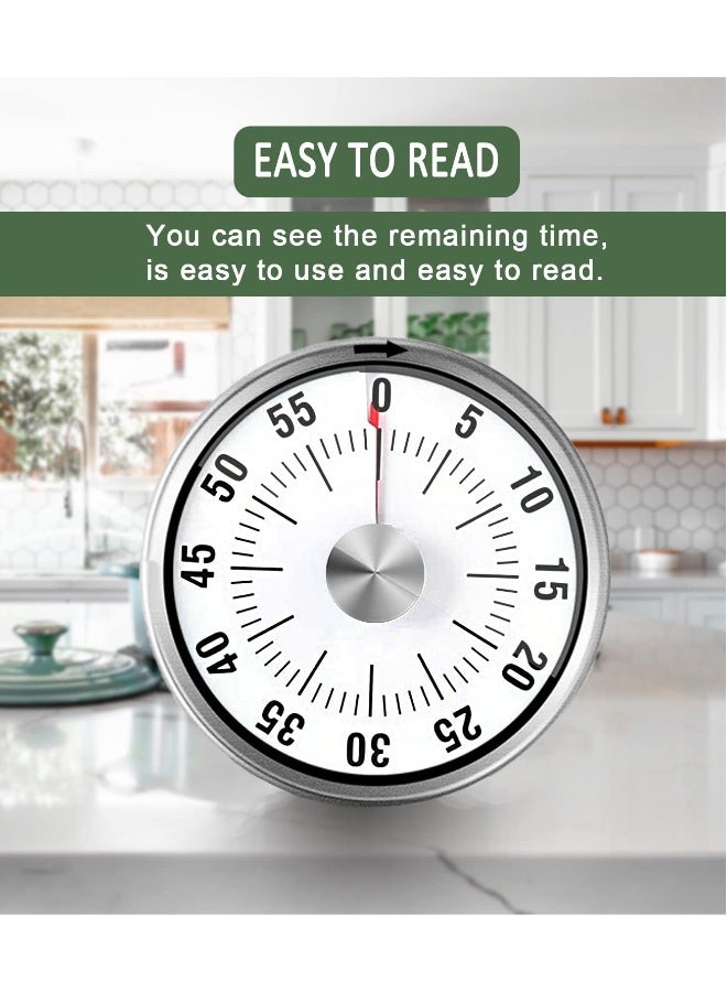 ساعة مؤقتة مغناطيسية للطهي مع منبه عالي الصوت بدون بطاريات مطلوبة، 100% ميكانيكية، قاعدة مغناطيسية، هيكل من الفولاذ المقاوم للصدأ الفاخر - Image 2