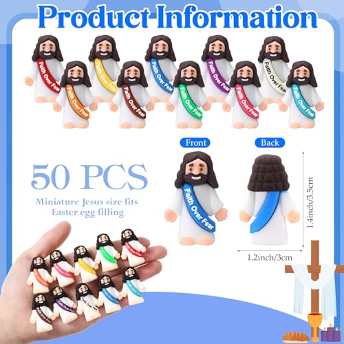 Bememo 50 Pcs Little Jesus Figures Original Design Rubber Mini Christian Toys for Hide and Seek Religious Party Favors Easter Egg Stuffer Sunday School Craft Baptism GiftsFaith Over Fear - Image 5