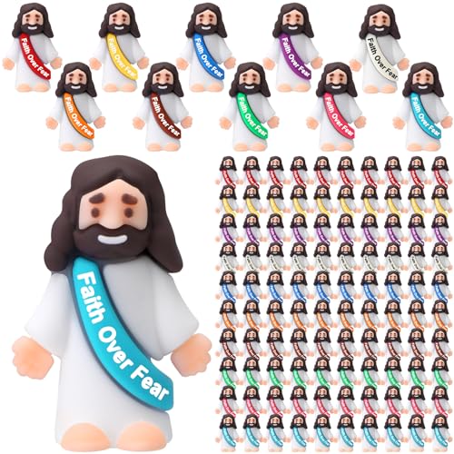 Bememo 50 Pcs Little Jesus Figures Original Design Rubber Mini Christian Toys for Hide and Seek Religious Party Favors Easter Egg Stuffer Sunday School Craft Baptism GiftsFaith Over Fear - Image 1