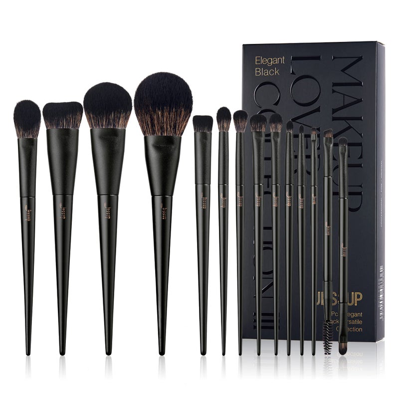 Jessup Makeup Brushes Set Jessup Make up Brushes 14Pcs Black Kabuki Foundation Eyeshadow Contour Concealer Powder Eyeliner Crease Eyebrow Blending Brush, T336 - Image 1