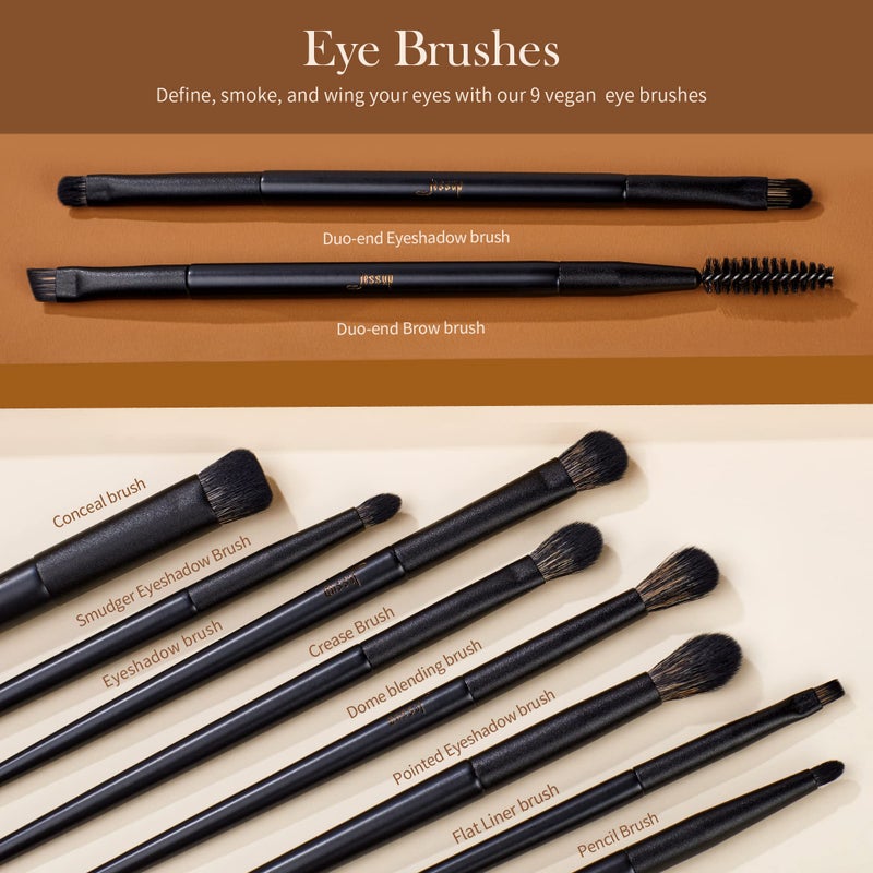 Jessup Makeup Brushes Set Jessup Make up Brushes 14Pcs Black Kabuki Foundation Eyeshadow Contour Concealer Powder Eyeliner Crease Eyebrow Blending Brush, T336 - Image 4
