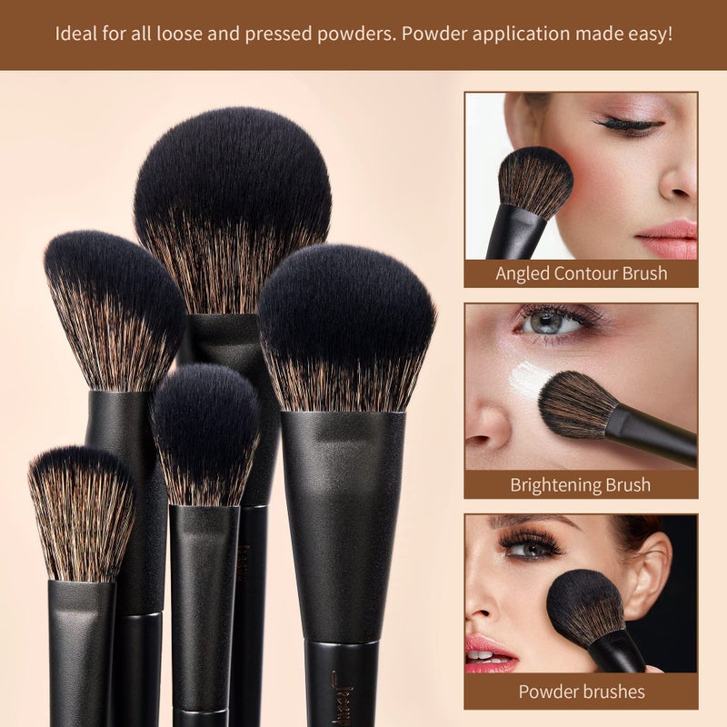 Jessup Makeup Brushes Set Jessup Make up Brushes 14Pcs Black Kabuki Foundation Eyeshadow Contour Concealer Powder Eyeliner Crease Eyebrow Blending Brush, T336 - Image 3