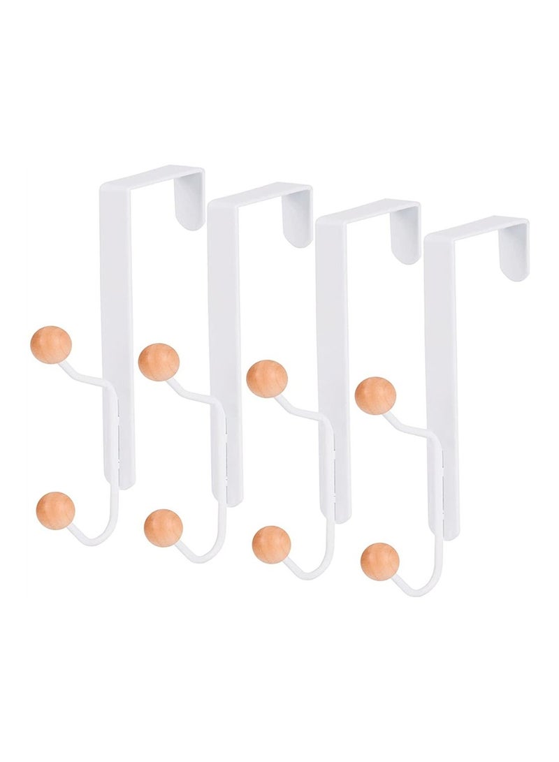 Excefore Over The Door Double Hanger Hooks 4 Packs Sturdy Metal Over Door Wooden Hooks Holds, Over The Door Hooks For Kitchen Bathrooms Drawers Wardrobe Doors Living Room  - Image 1