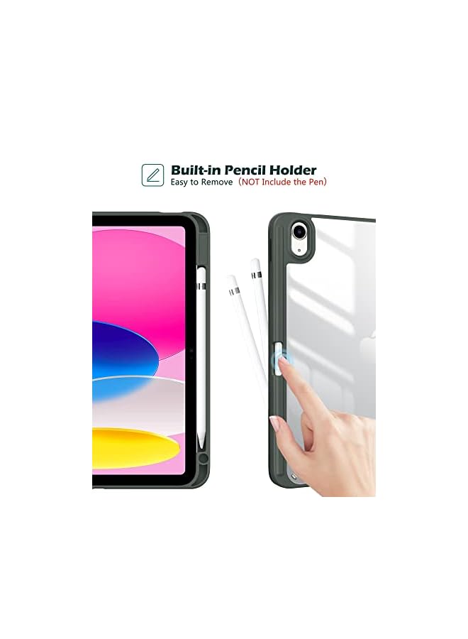 Procases for iPad 10th Gen Case with Pencil Holder 2022 iPad 10.9 Inch Case, Clear Transparent Back Shell Trifold Protective Cases Shockproof Cover for 2022 iPad 10th Gen A2696 A2757 A2777 -Olivegreen - Image 4