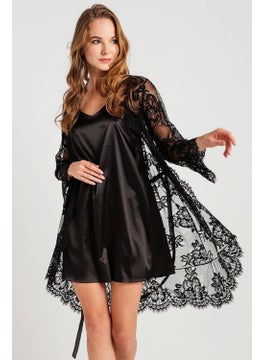 Magic Form 32805 Women's Black Tasseled Lace Single Dressing Gown  - Image 1