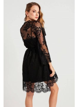 Magic Form 32805 Women's Black Tasseled Lace Single Dressing Gown  - Image 3