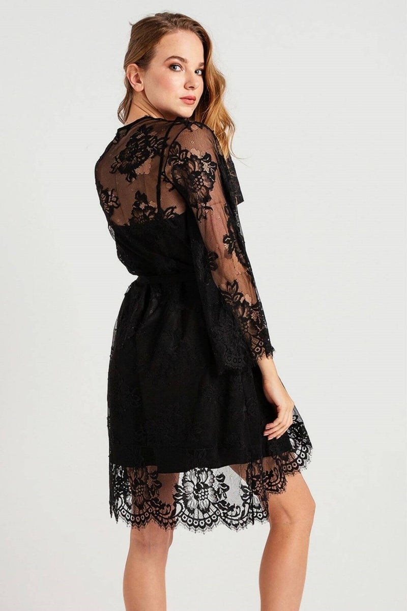 Magic Form 32805 Women's Black Tasseled Lace Single Dressing Gown  - Image 3