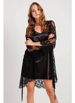 Magic Form 32805 Women's Black Tasseled Lace Single Dressing Gown  - Image 2