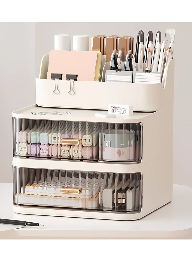 اليسا Stackable Plastic Makeup Drawers Organizer Cabinet Stationery Storage Container 3 Tier  Storage Drawer Box for Home Office Stationery Storage Vanity Countop Cosmetics Organization  (white) - Image 1