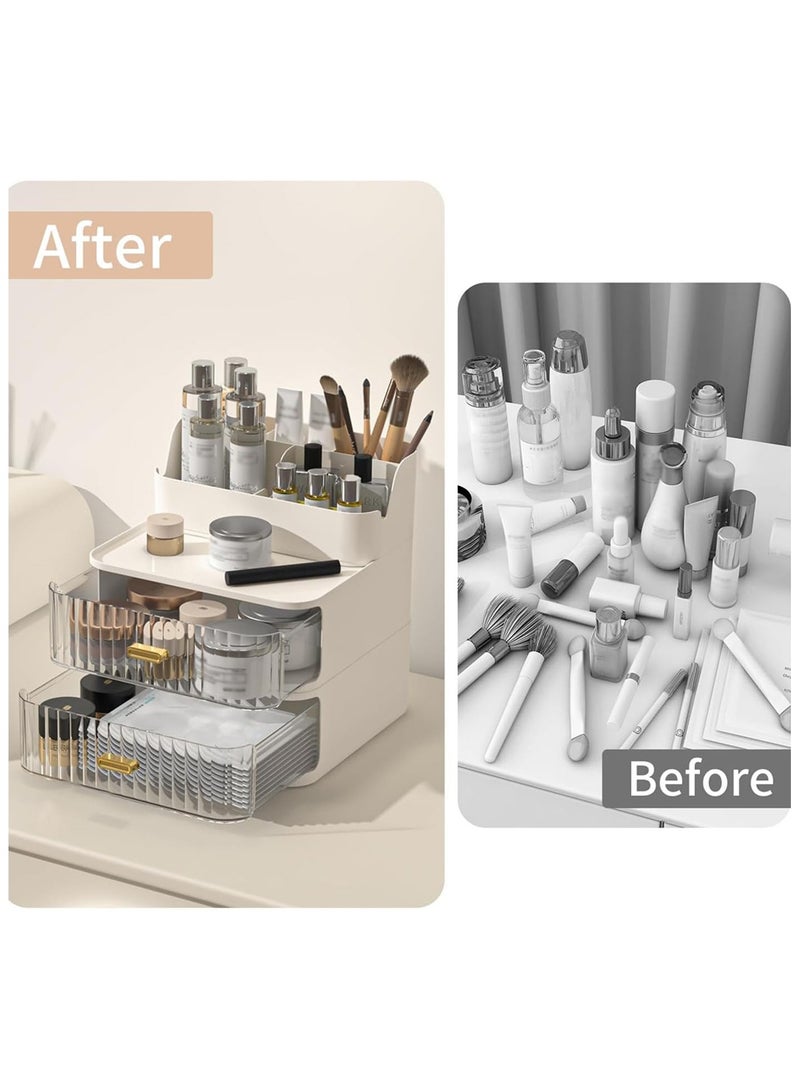 اليسا Stackable Plastic Makeup Drawers Organizer Cabinet Stationery Storage Container 3 Tier  Storage Drawer Box for Home Office Stationery Storage Vanity Countop Cosmetics Organization  (white) - Image 2