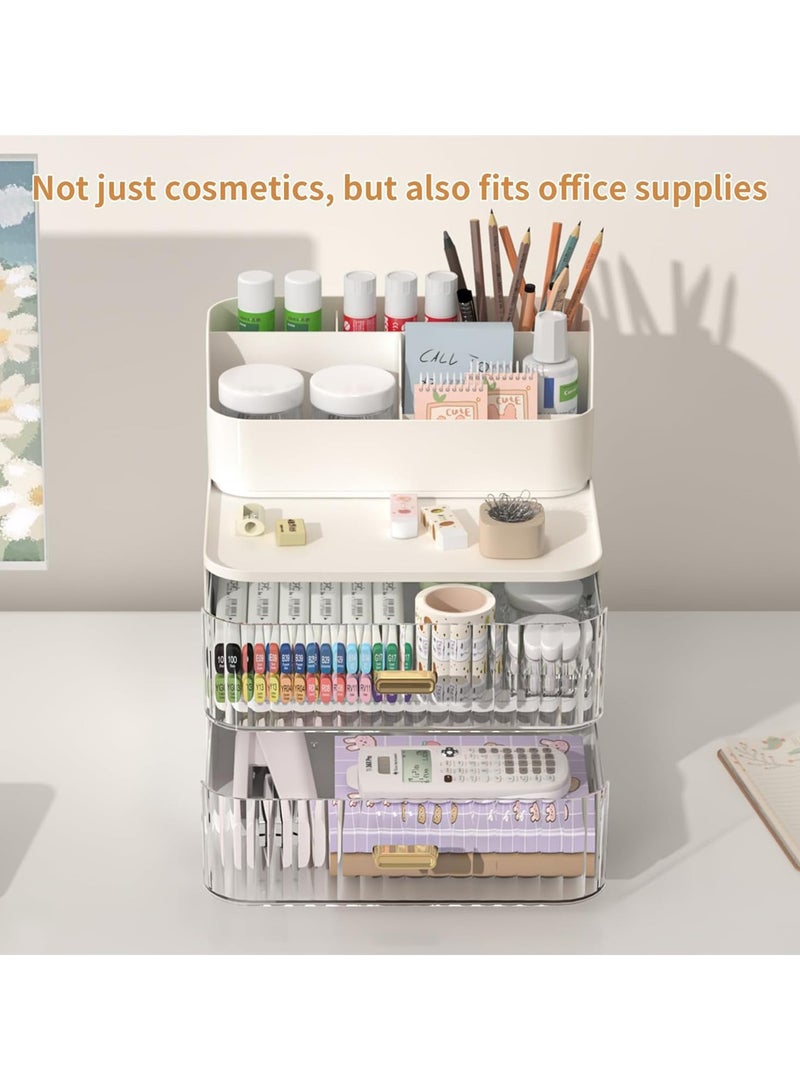 اليسا Stackable Plastic Makeup Drawers Organizer Cabinet Stationery Storage Container 3 Tier  Storage Drawer Box for Home Office Stationery Storage Vanity Countop Cosmetics Organization  (white) - Image 5