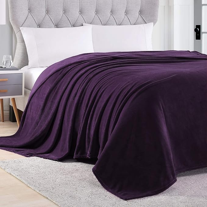 MORADO بطانية فردية دافئة فائقة النعومة 190 GSM لفصل الشتاء - 60x90 بوصة، بنفسجي داكن - Image 1