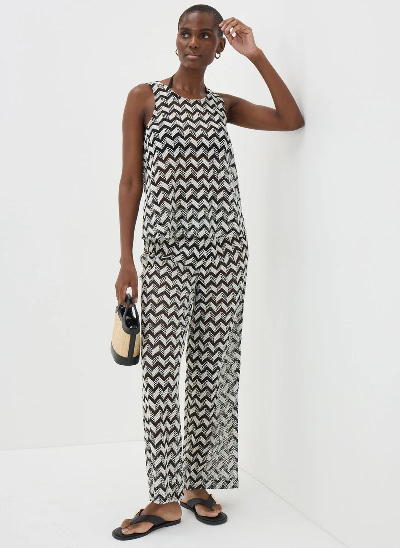 Matalan Black Chevron Crochet Wide Leg Trousers