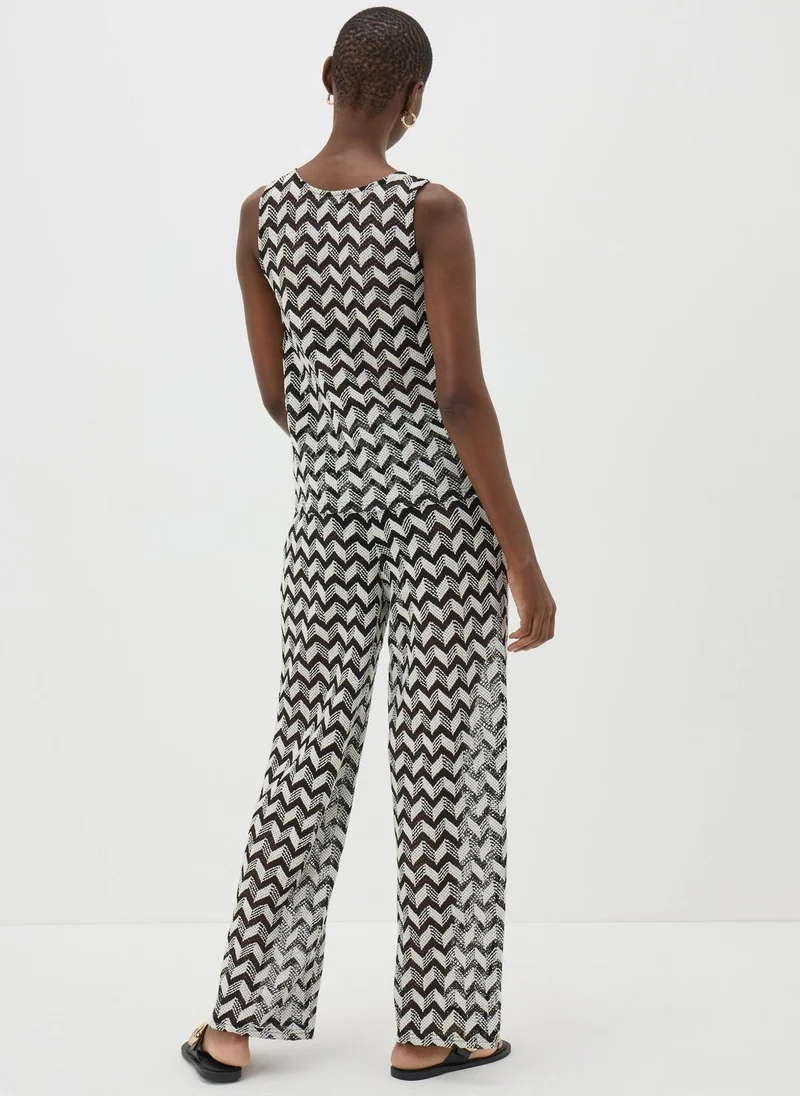 Matalan Black Chevron Crochet Wide Leg Trousers