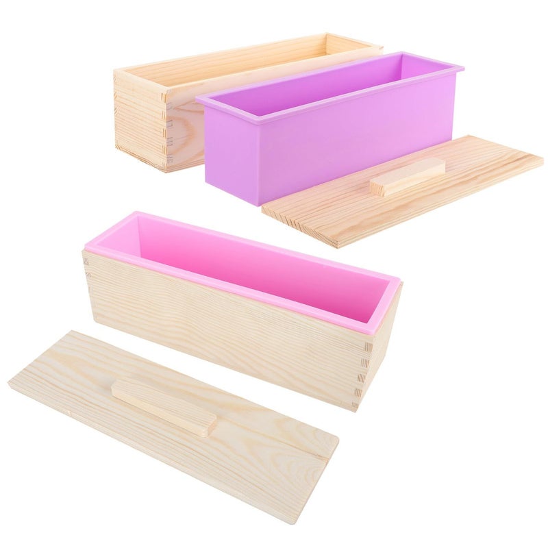 2Pcs Nonstick Wooden Loaf Pan With Lid For Bread Baking Pink Purple - Image 2