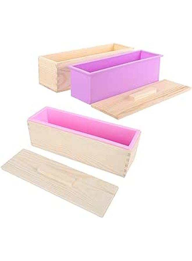 2Pcs Nonstick Wooden Loaf Pan With Lid For Bread Baking Pink Purple - Image 1