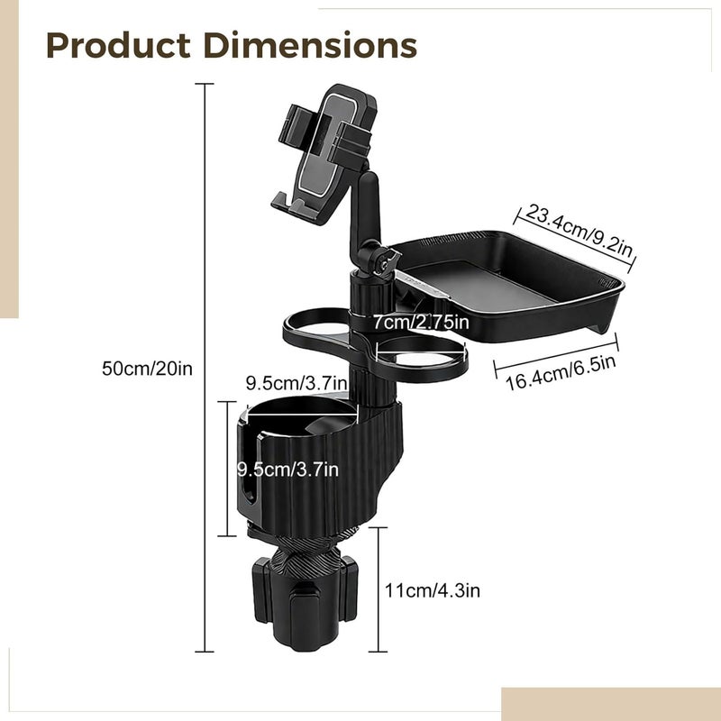 Car Cup Holder, Tray and Phone Mount, 360° Rotation, Fits Drinks, Snacks, Gray - Image 4