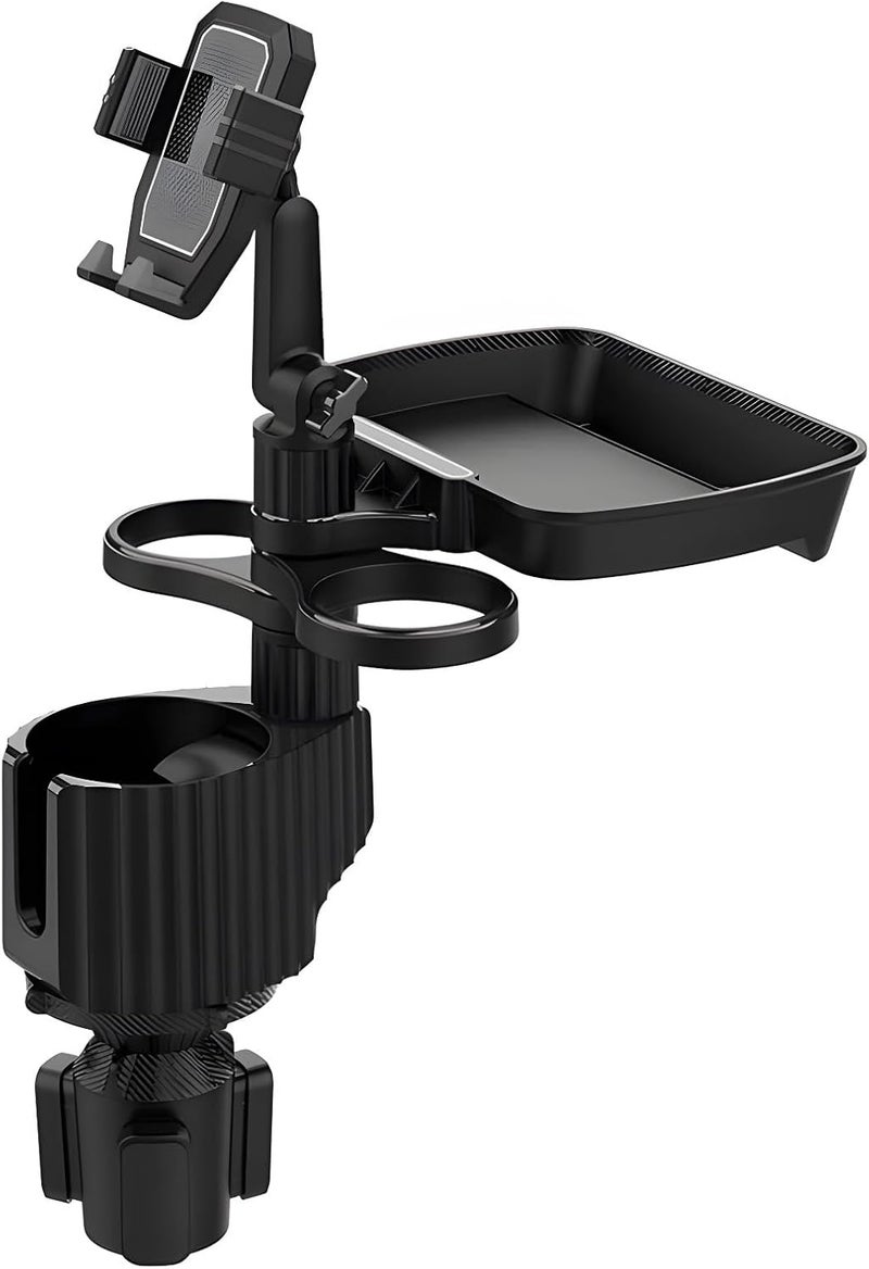 Car Cup Holder, Tray and Phone Mount, 360° Rotation, Fits Drinks, Snacks, Gray - Image 1