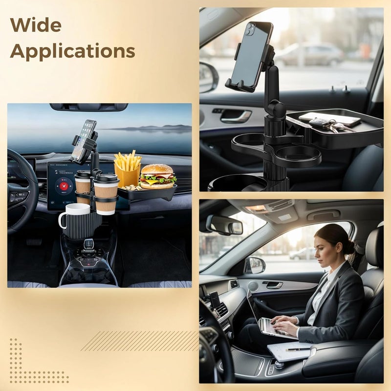 Car Cup Holder, Tray and Phone Mount, 360° Rotation, Fits Drinks, Snacks, Gray - Image 5