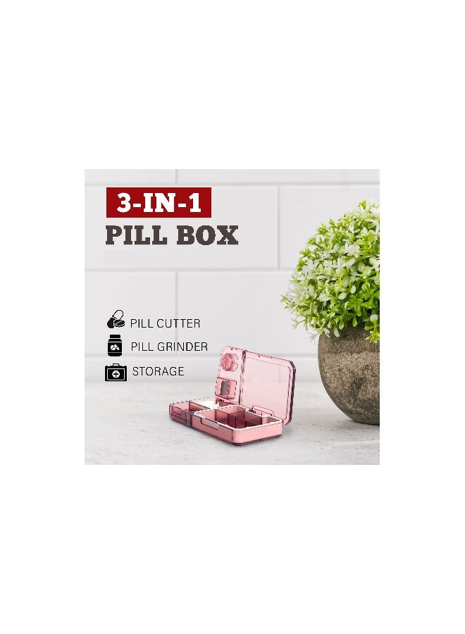 Pill Cutter, 3 in 1 Multi-Functional Lightweight Red Aesthetic Pill Organizer with Pill Cutter for Small or Large Pills, Crushes Pills, Vitamins, Tablets, for Easy Pill Management (1 Pack) - Image 2