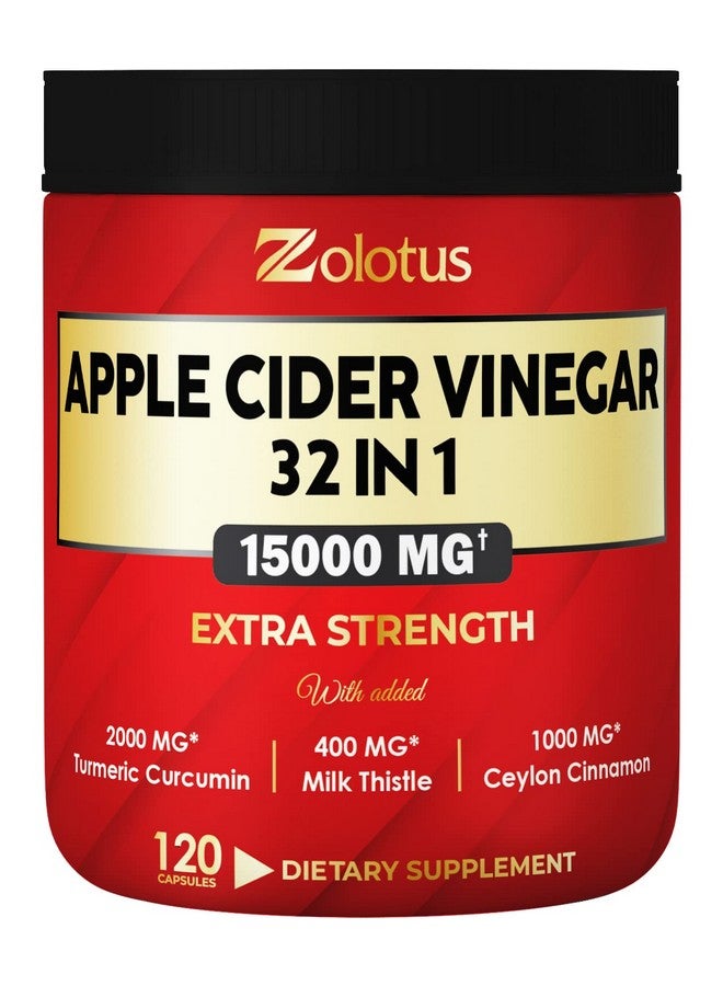 Zolotus 32 في 1 كبسولات خل التفاح تعادل 15000 ملغ مع الكركم والقرفة وحليب الشوك والتوت الأسود والكويرسيتين أفضل مكمل للهضم والمناعة 120 كبسولة - Image 1